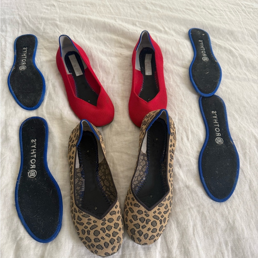 Rothy's red and leopard flats. $30 each or $55 for both